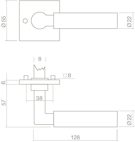 Intersteel deurkruk Bau-Stil op vierkant rozet chroom – detail van het vierkante rozet