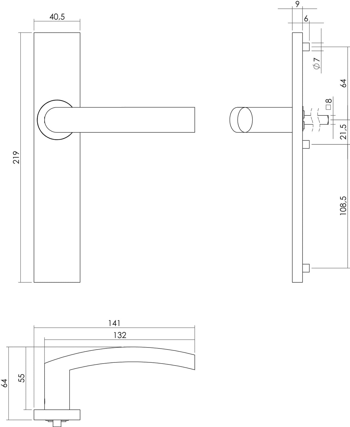 Intersteel deurkruk Blok rechthoekig schild rvs geborsteld detail