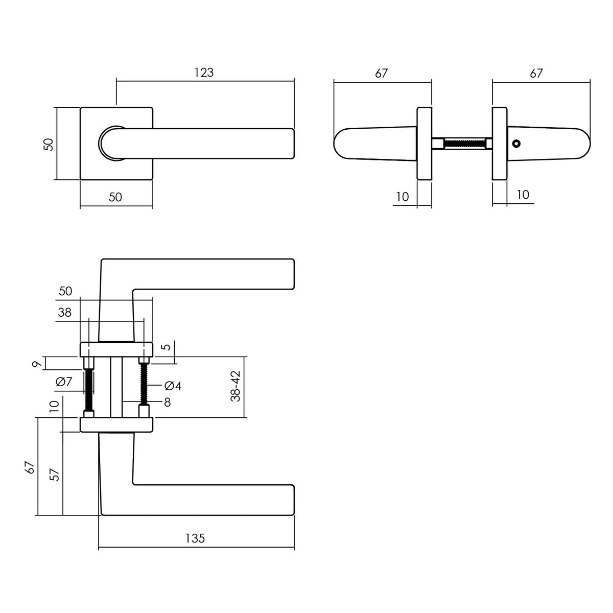 Intersteel deurkruk Broome op vierkant rozet aluminium zwart – detail