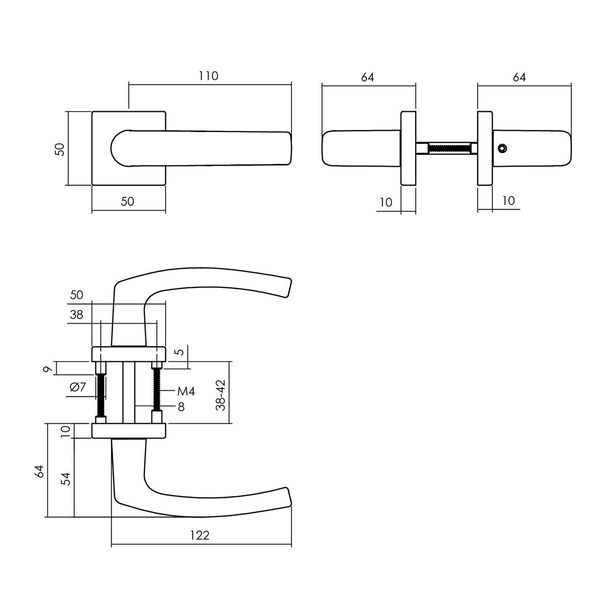 Intersteel deurkruk Denham vierkant rozet aluminium mat zwart - detail