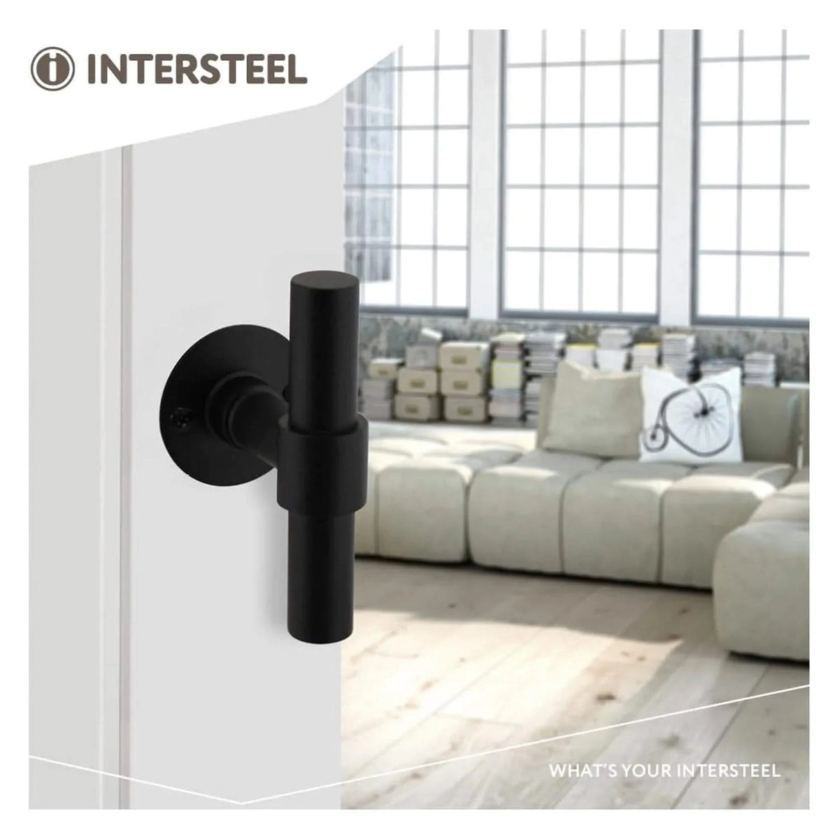 Intersteel deurkruk L-T model op rozet 2 mm mat zwart – detail