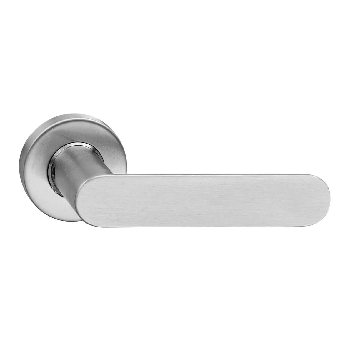 Intersteel deurkruk Massief strak-elegant op rozet met ring en veer RVS geborsteld – vooraanzicht