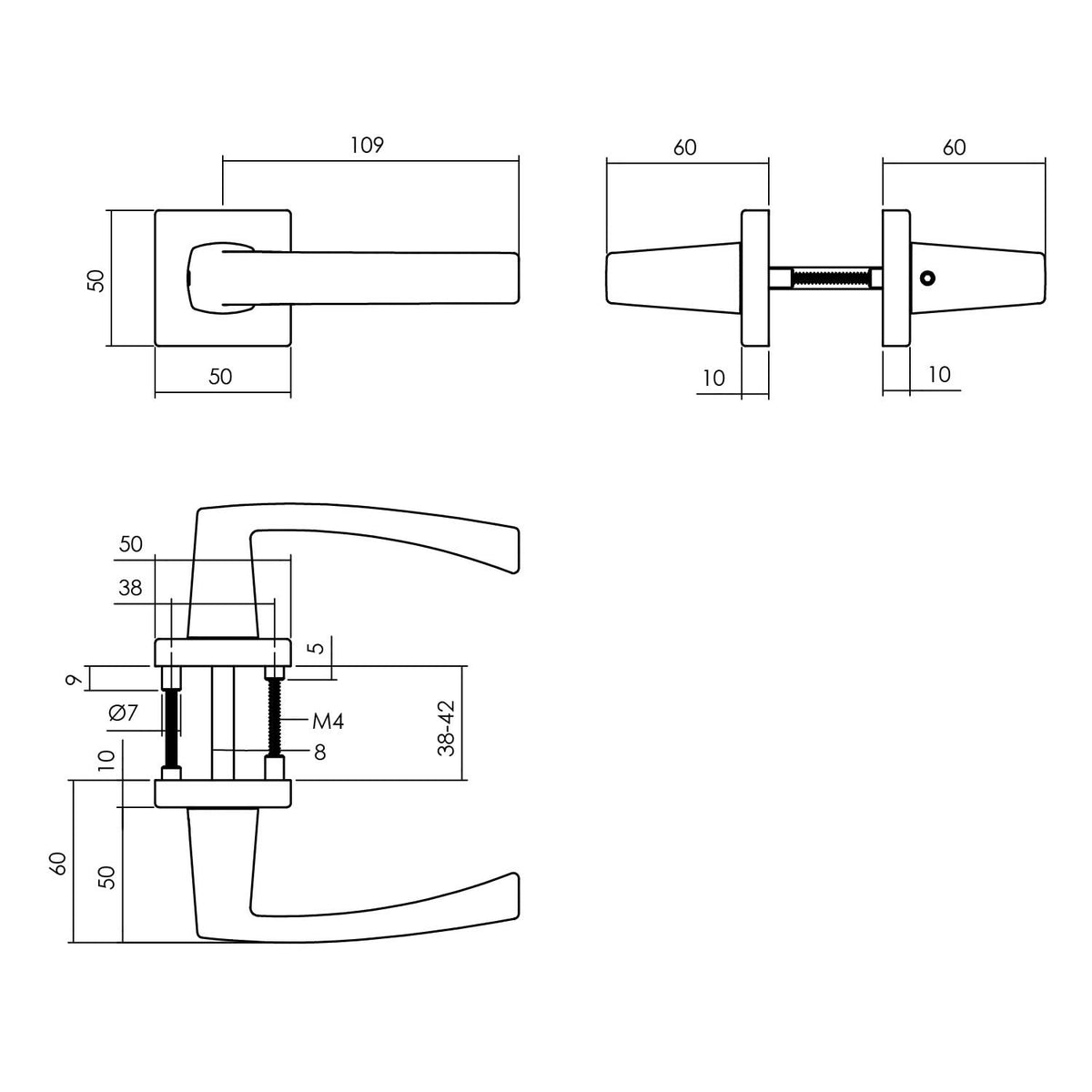 Intersteel deurkruk Moora vierkant rozet aluminium mat zwart - detail