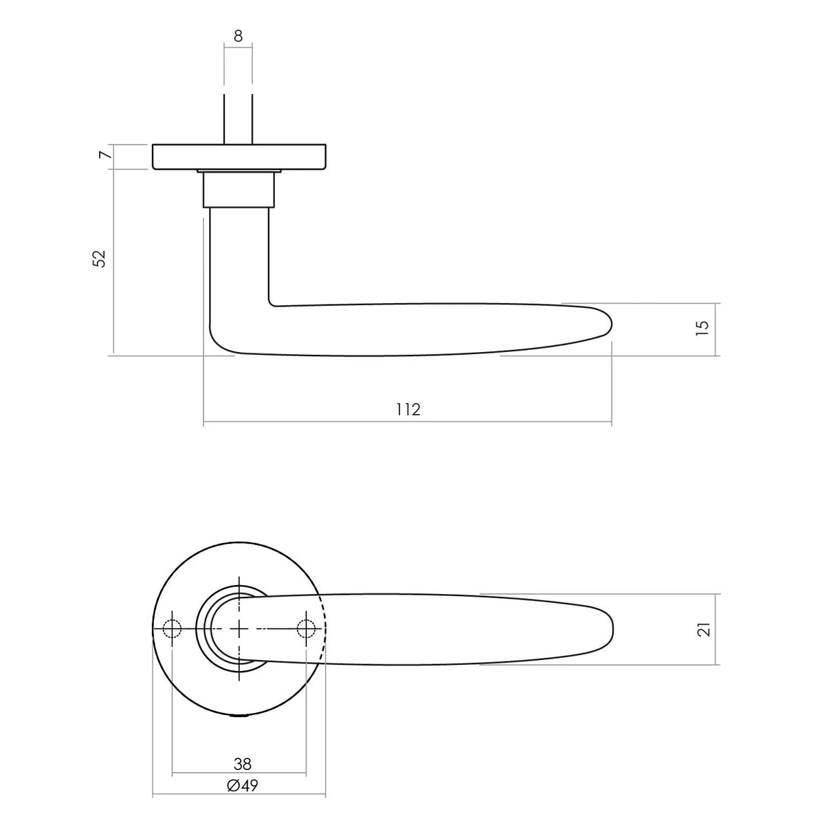 Intersteel deurkruk Sophie op verdekt rozet ø49x7 mm messing getrommeld – zijaanzicht