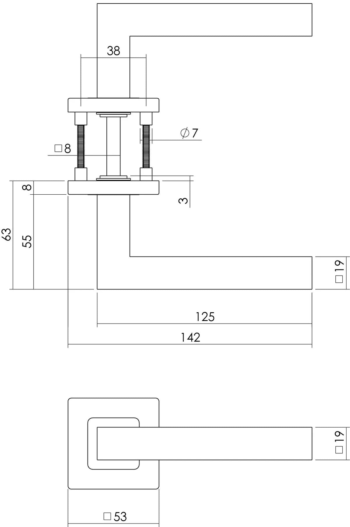 Intersteel deurkruk Vierkant op vierkant rozet RVS geborsteld – detail
