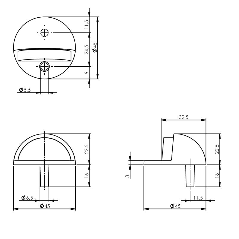 Intersteel deurstop rond model mat zwart – detail