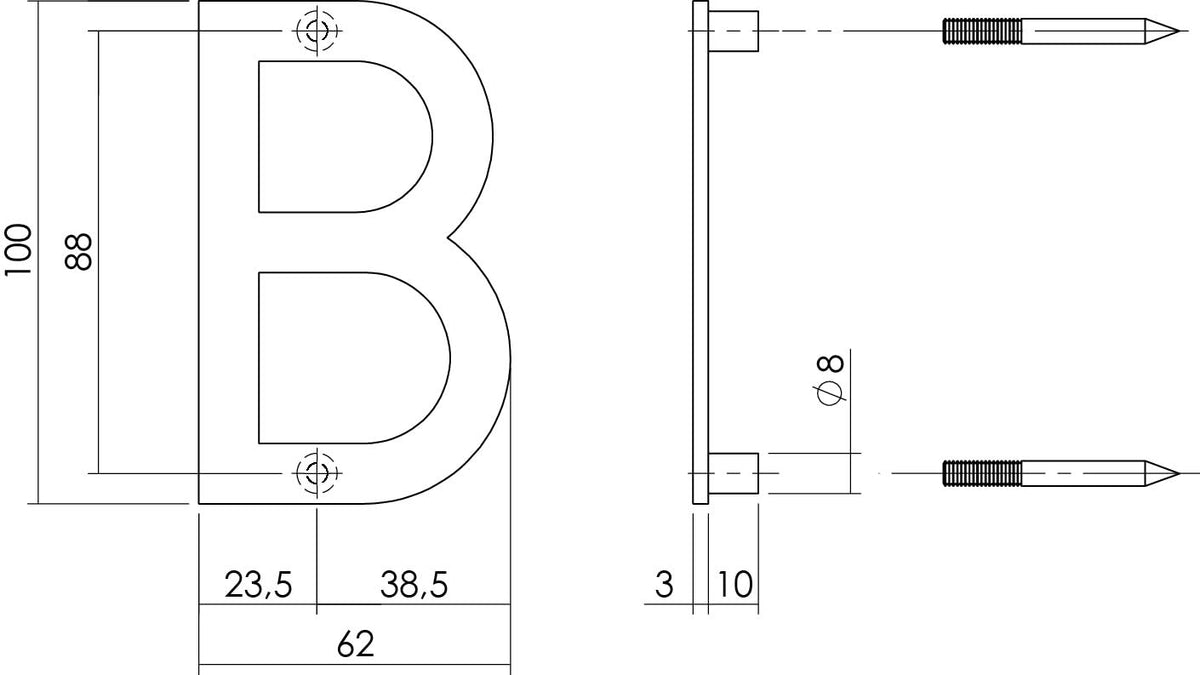 Intersteel huisletter B 100 mm RVS geborsteld – detailfoto