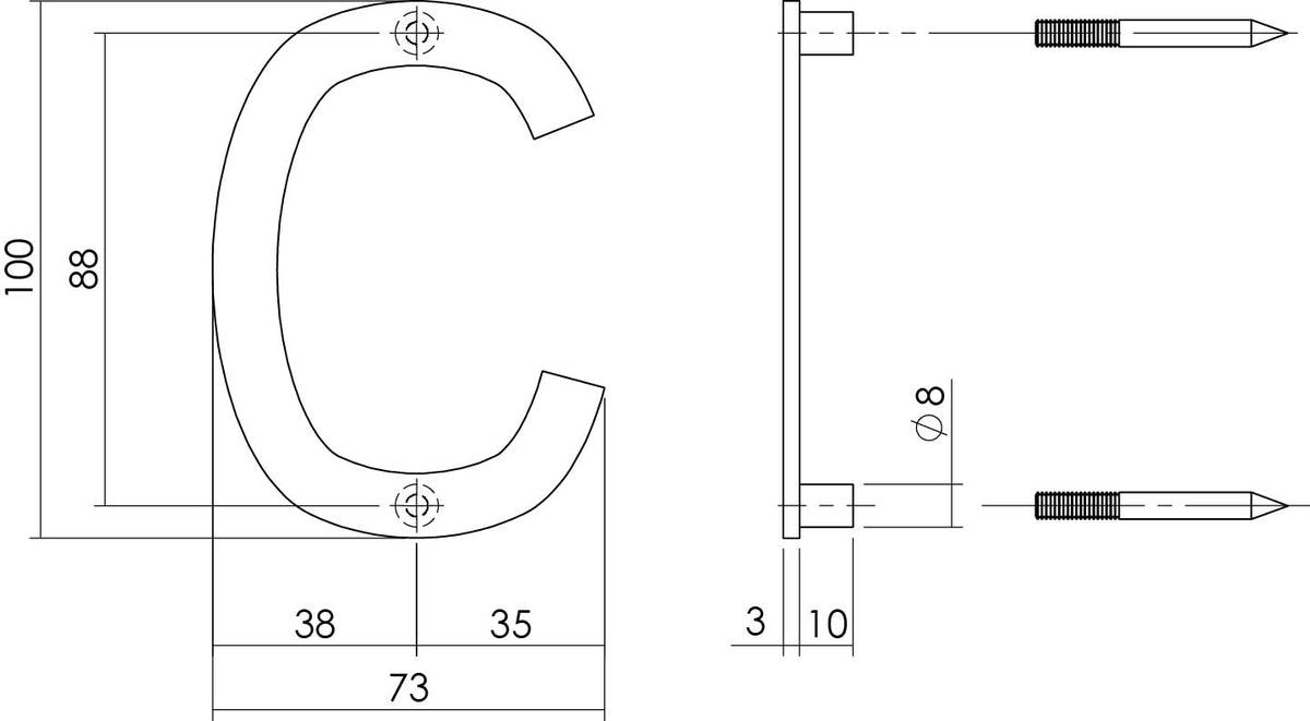 Intersteel huisletter C 100 mm RVS geborsteld – detailfoto