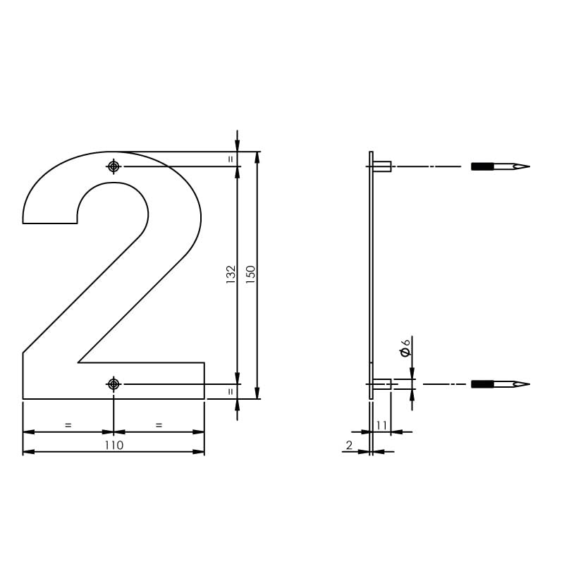 Intersteel huisnummer 2 150 × 2 mm RVS geborsteld – detailfoto