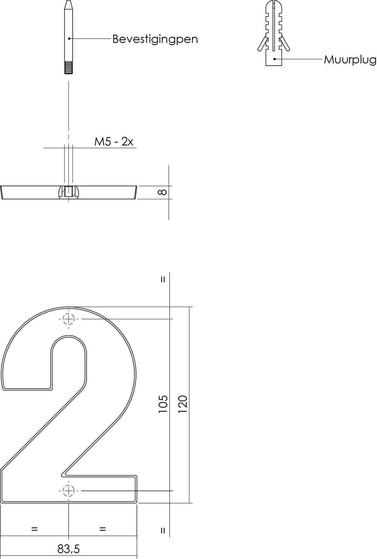 Intersteel huisnummer 2 chroom mat detail