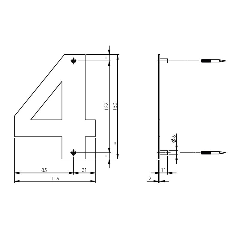 Intersteel huisnummer 4 150mm RVS geborsteld detail