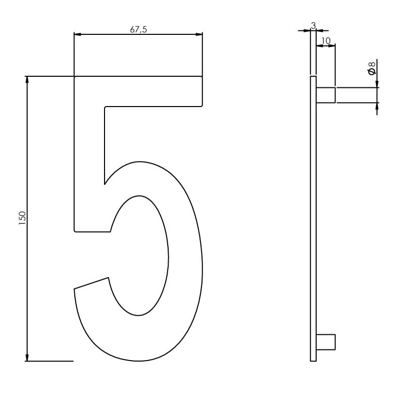 Intersteel huisnummer 5 150 mm RVS geborsteld – detailfoto