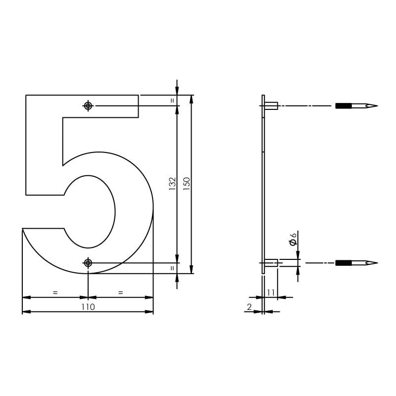 Intersteel huisnummer 5 150mm RVS geborsteld detail