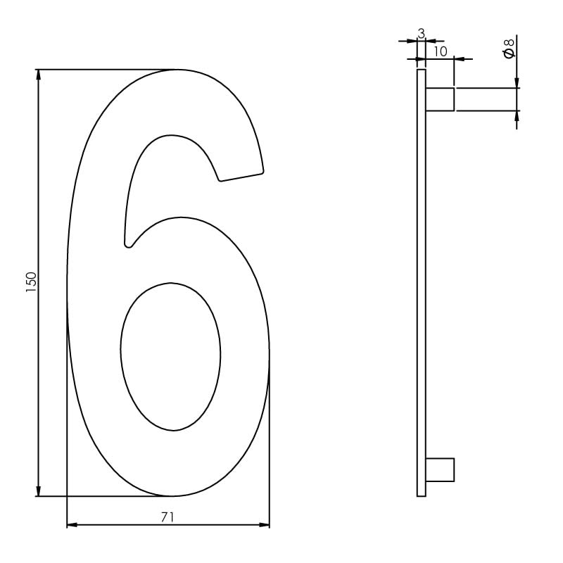 Intersteel huisnummer 6 150 mm RVS geborsteld – detailfoto