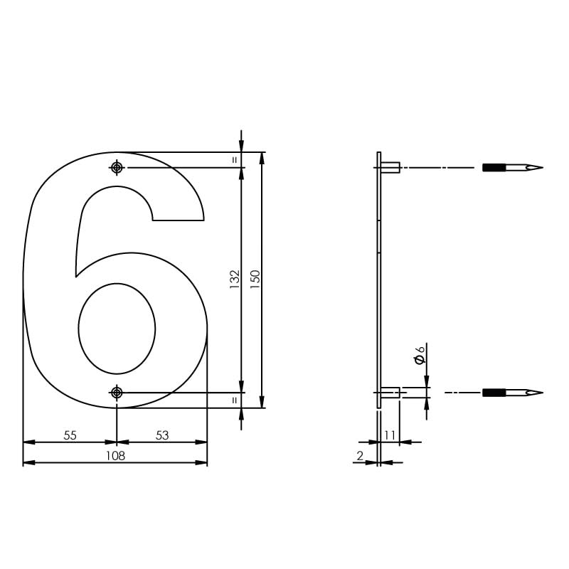 Intersteel huisnummer 6 150mm RVS geborsteld detail