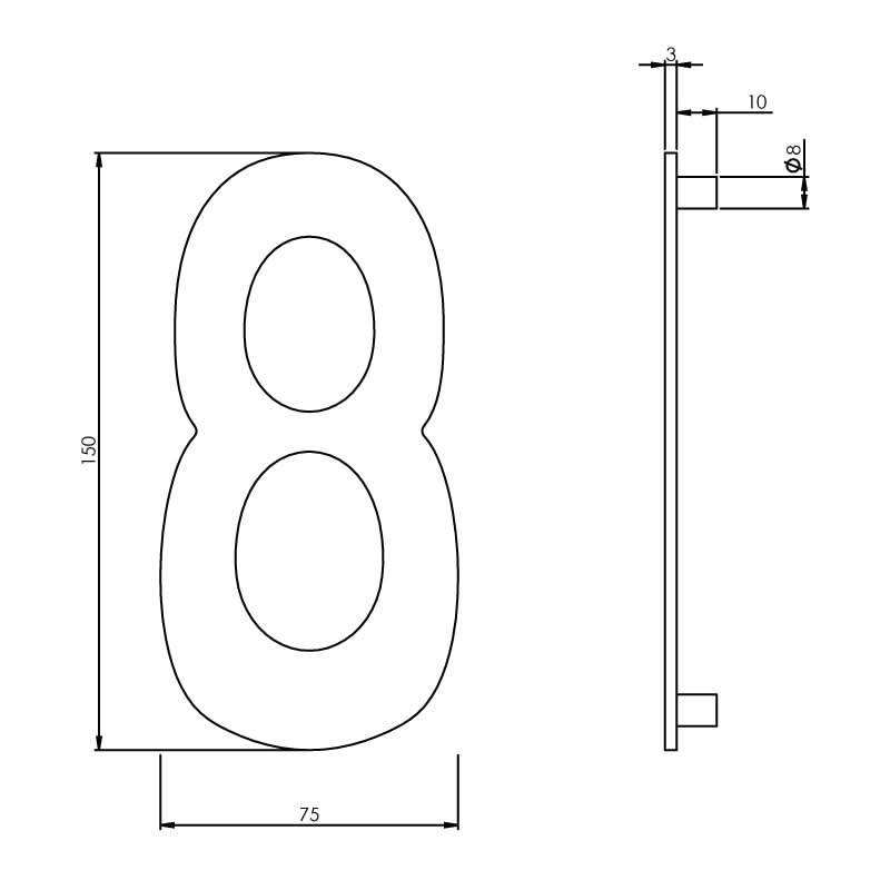 Intersteel huisnummer 8 150 mm RVS geborsteld – detailfoto