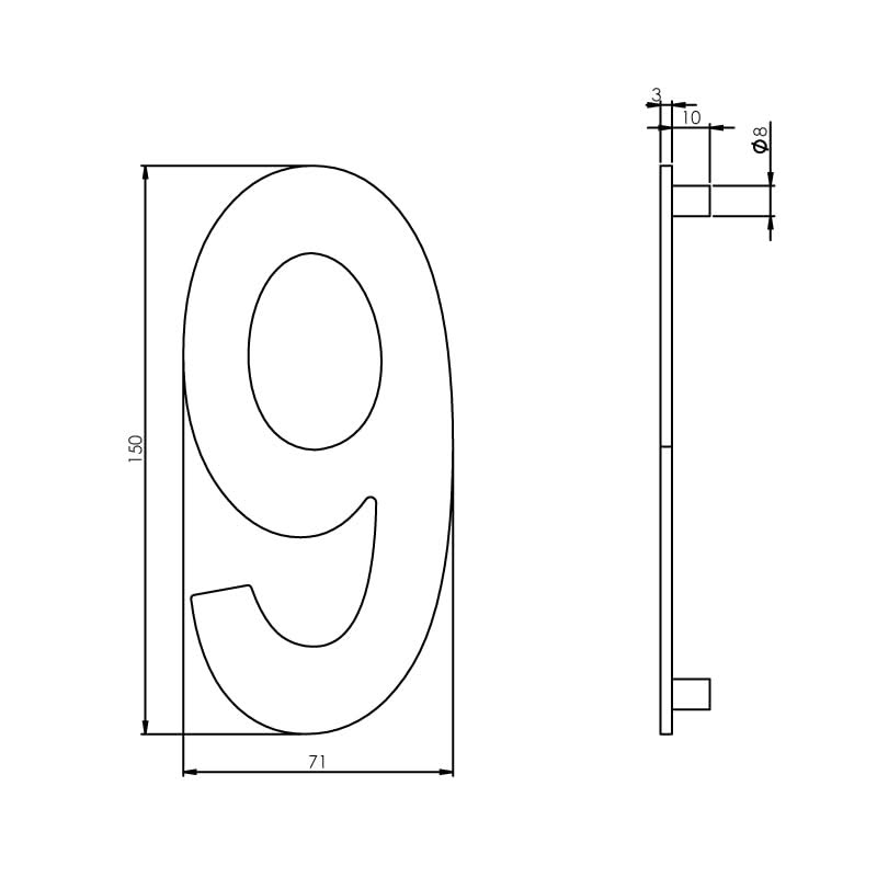 Intersteel huisnummer 9 150 mm RVS geborsteld – detailfoto
