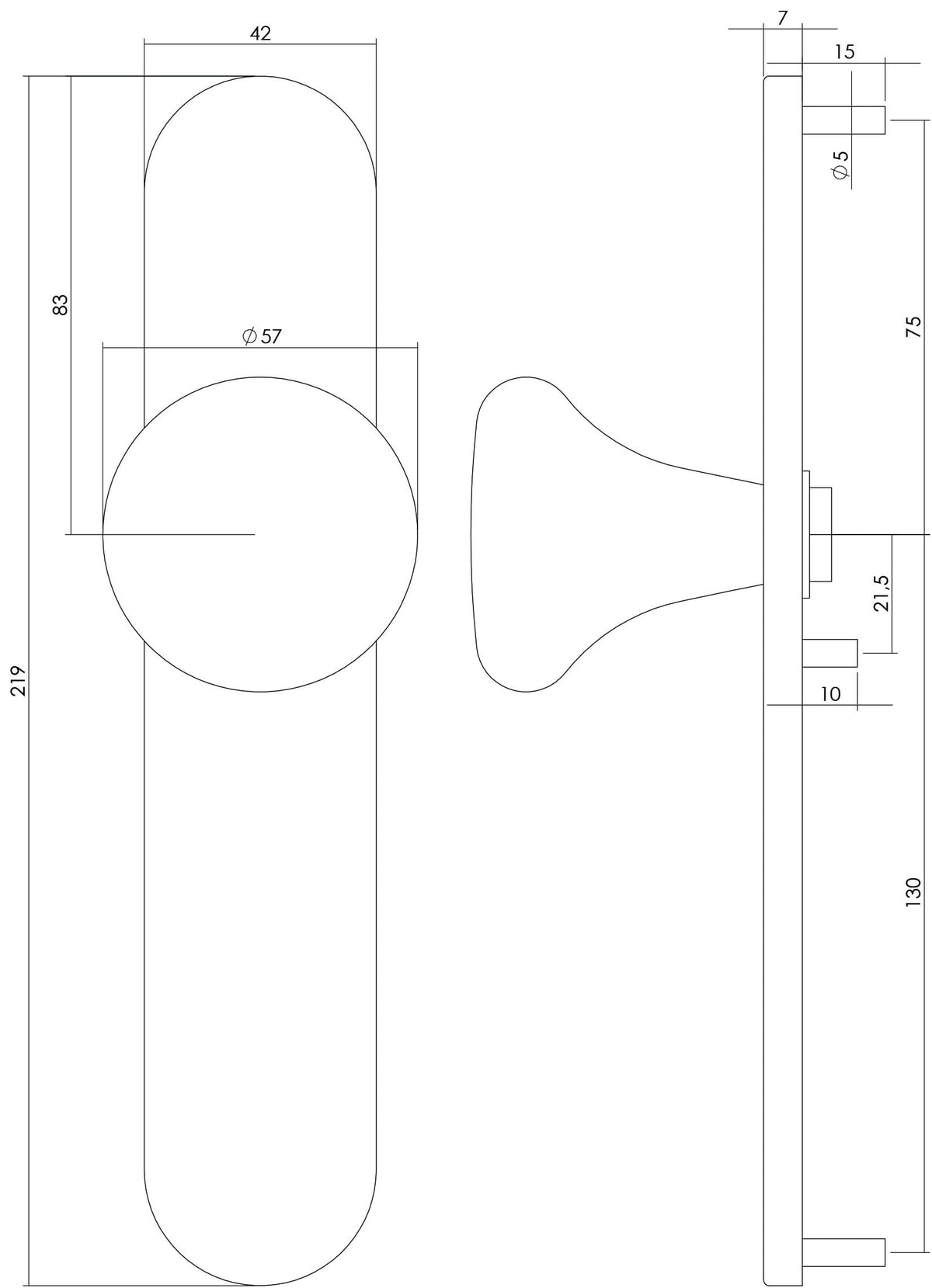 Intersteel knop paddenstoel op schild met nok RVS geborsteld – detail