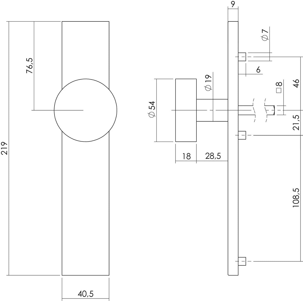 Intersteel knop op rechthoekig schild RVS geborsteld – detail