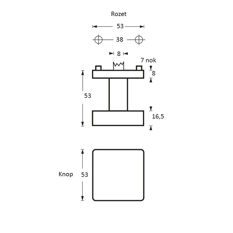 Intersteel knop centraal vierkant RVS geborsteld – detail