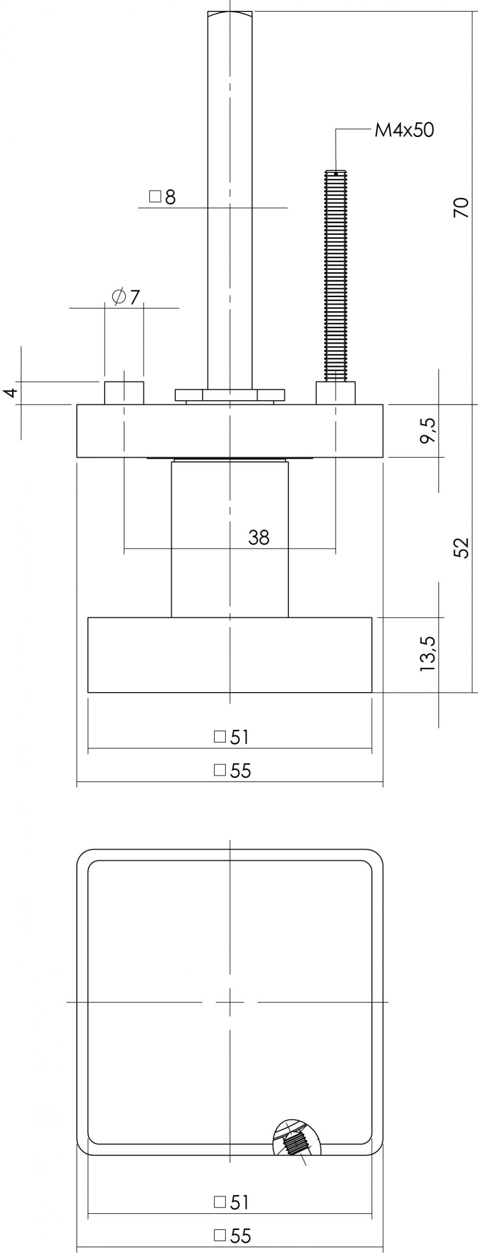 Intersteel knop op rozet vierkant nikkel mat – detail