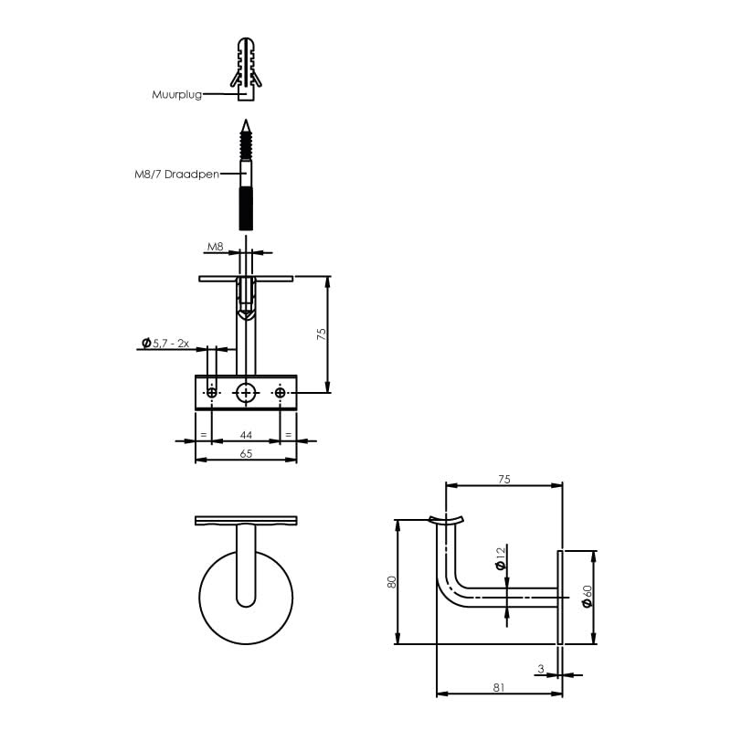 Intersteel leuninghouder hol zadel RVS geborsteld - detailweergave