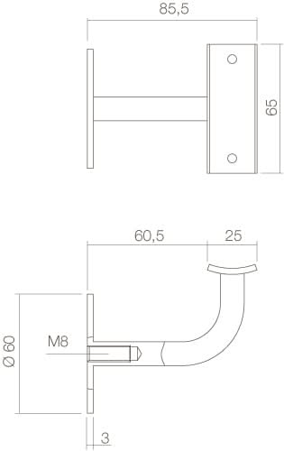Intersteel leuninghouder gebogen vierkant hol rvs geborsteld – detailfoto