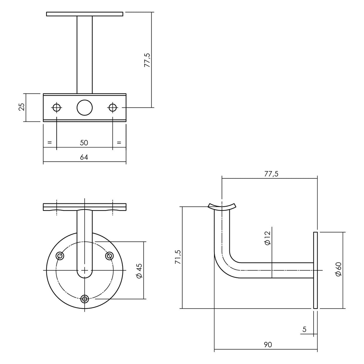 Intersteel leuninghouder hol zadel rvs geborsteld – detailfoto
