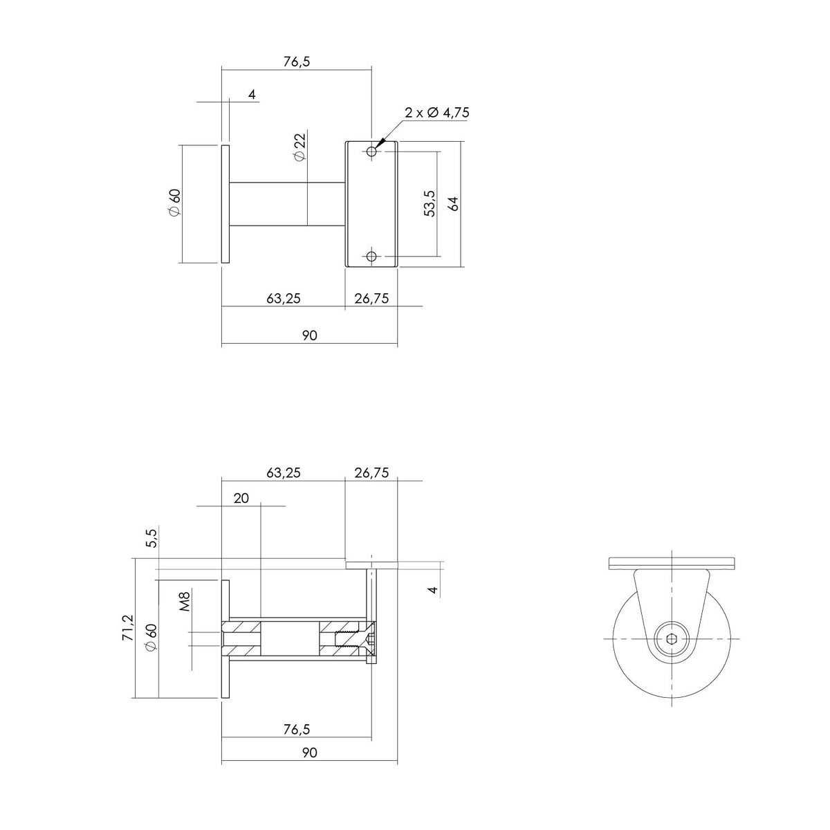 Intersteel leuninghouder zwaar taps vlak zadel rvs geborsteld – detailfoto