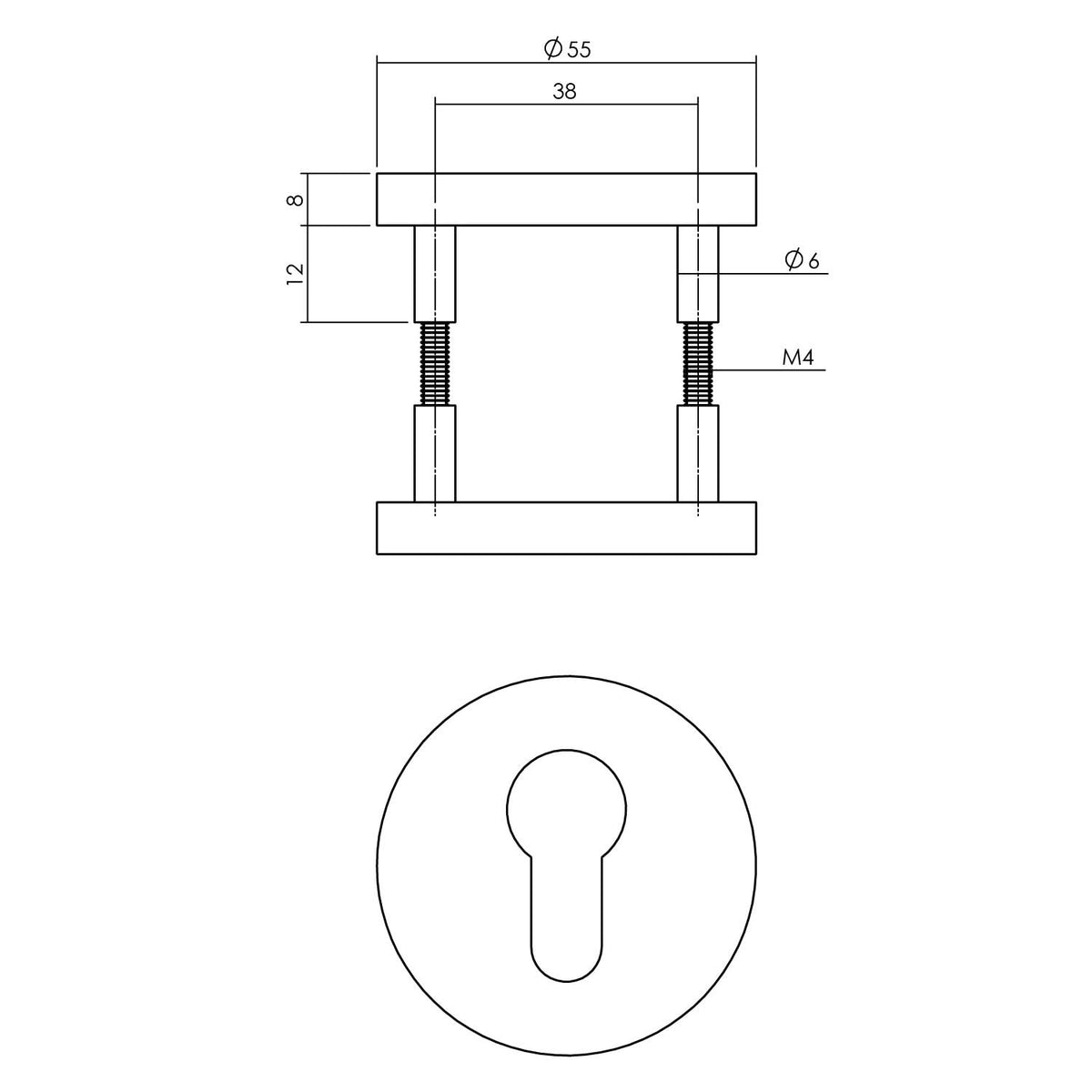 Intersteel rozet profielcilinder PC55 aluminium mat zwart - detail