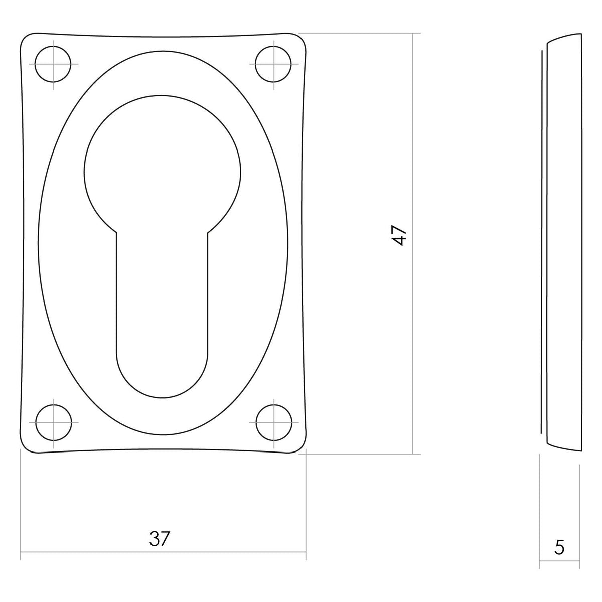 Intersteel rozet rechthoekig met profielcilindergat messing getrommeld detail