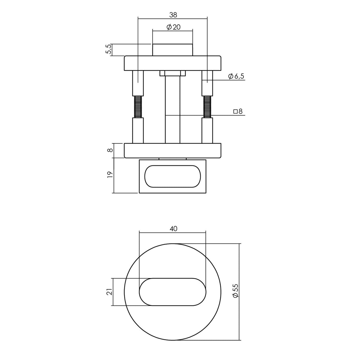 Intersteel rozet toilet-/badkamersluiting aluminium mat zwart - detail