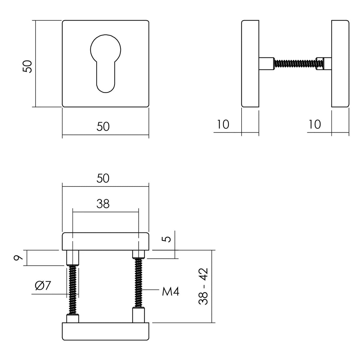 Intersteel rozet profielcilindergat vierkant aluminium zwart – detail
