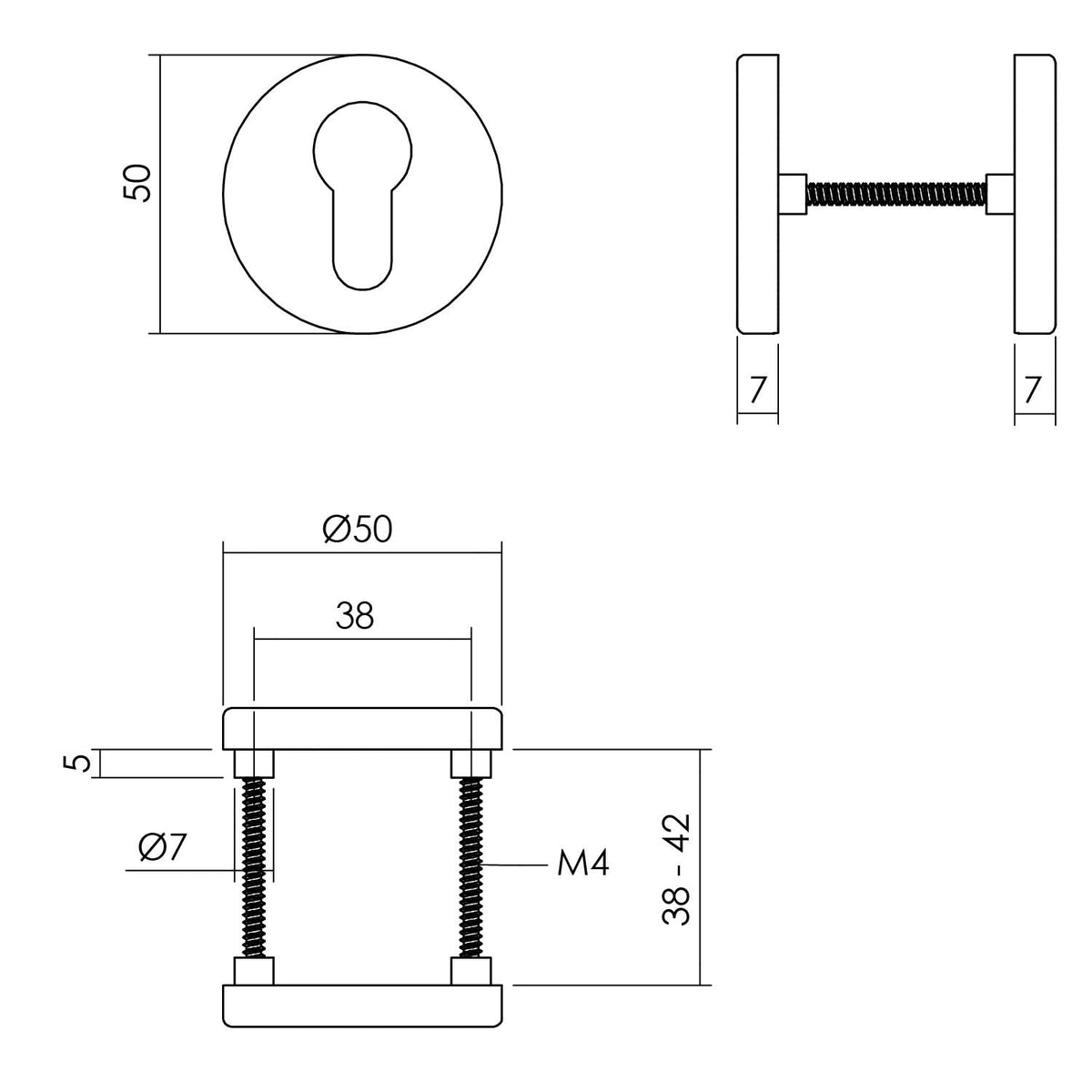 Intersteel rozet profielcilindergat rond aluminium zwart – detail
