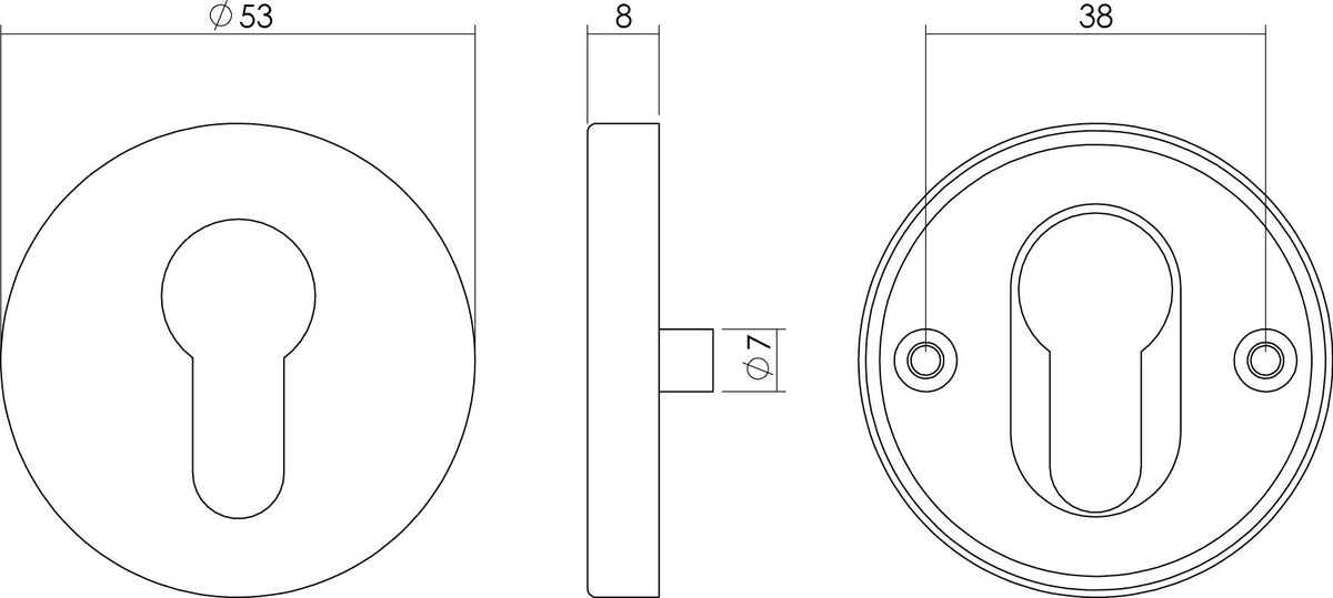 Intersteel rozet profielcilindergat met nokken 53 mm rond RVS geborsteld – detail