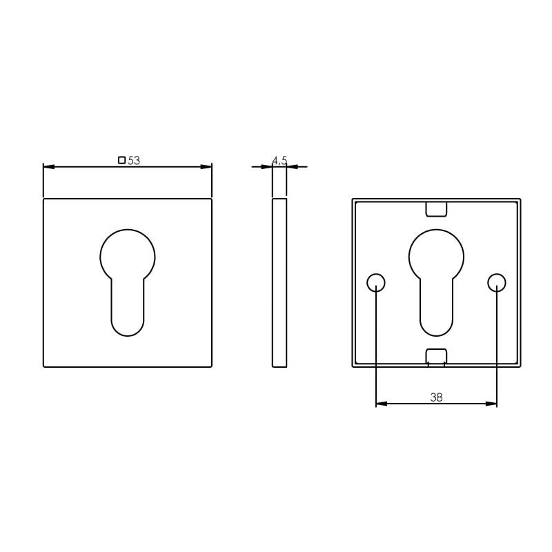 Intersteel rozet profielcilindergat vierkant plat RVS geborsteld – detail