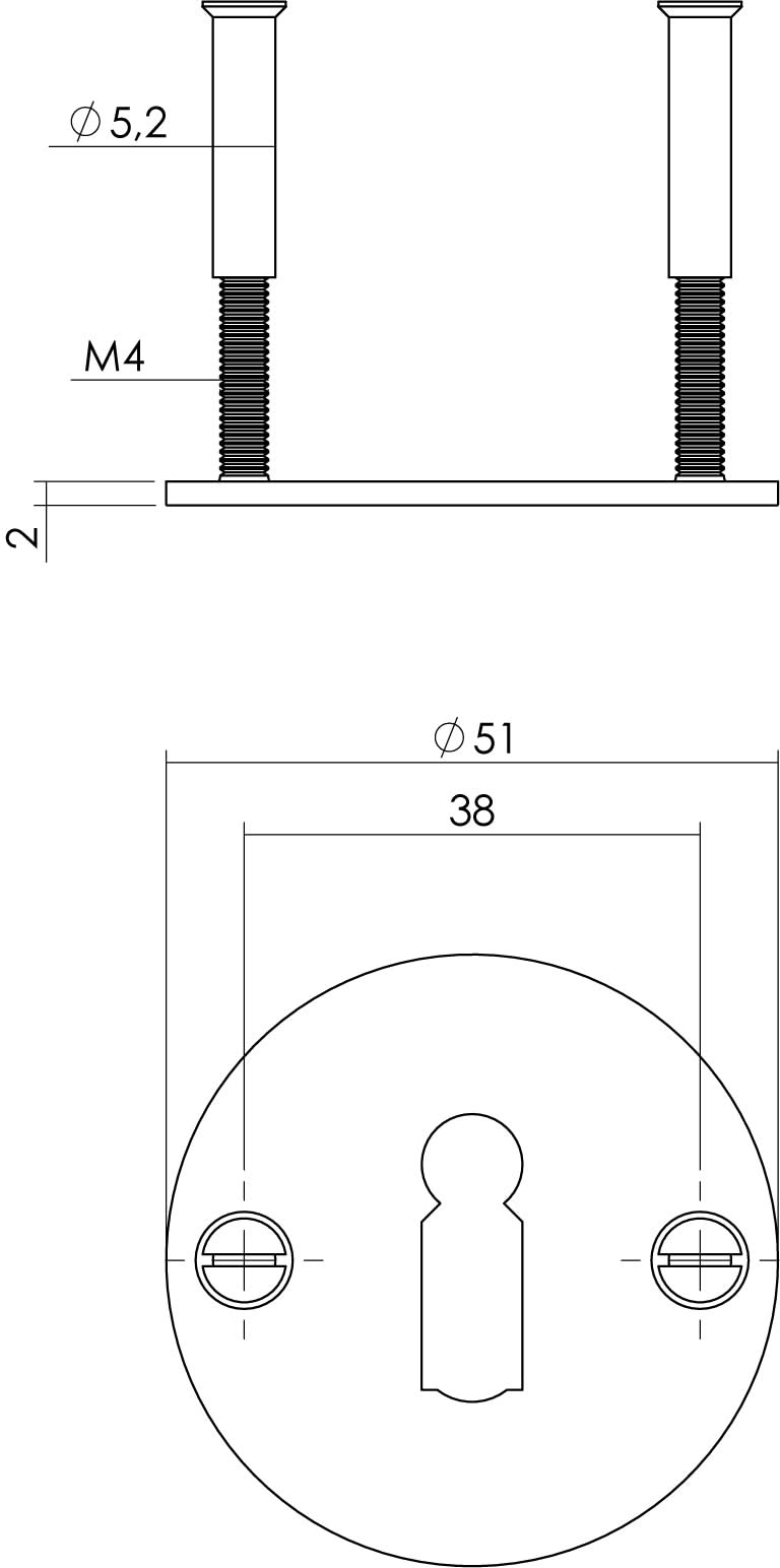 Intersteel rozet met sleutelgat 2 mm dun RVS/zwart - detail