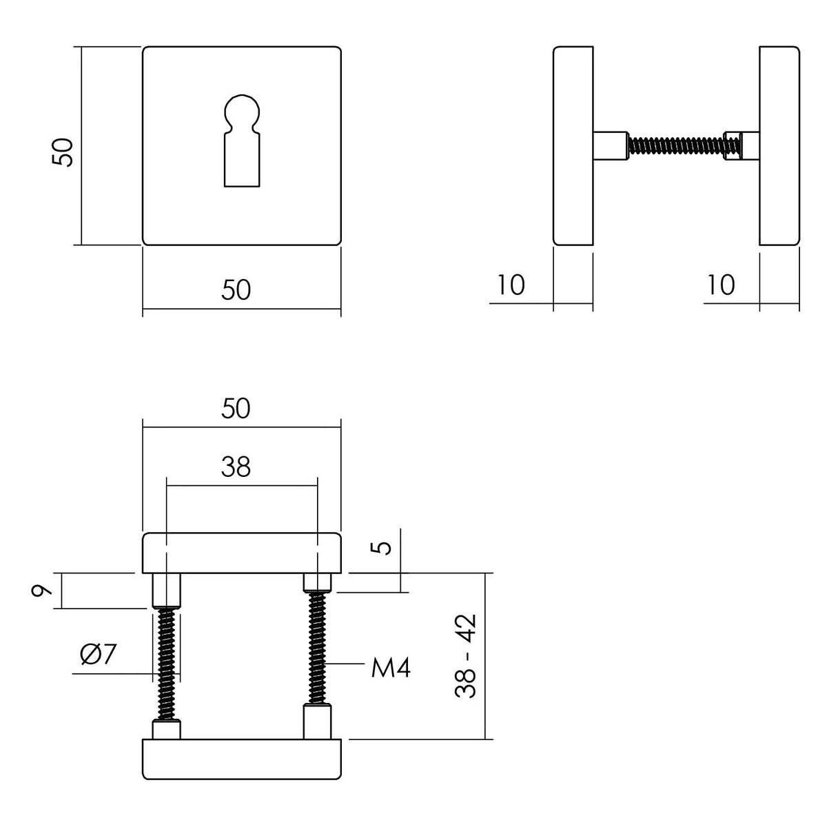 Intersteel rozet sleutelgat vierkant aluminium zwart – detail