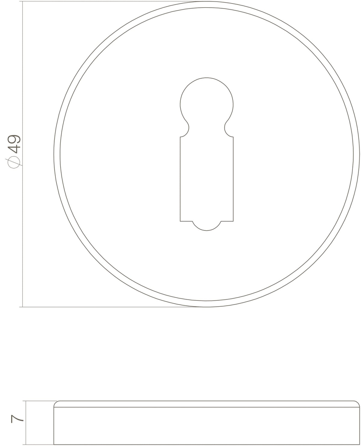 Intersteel rozet sleutelgat rond messing getrommeld - detail