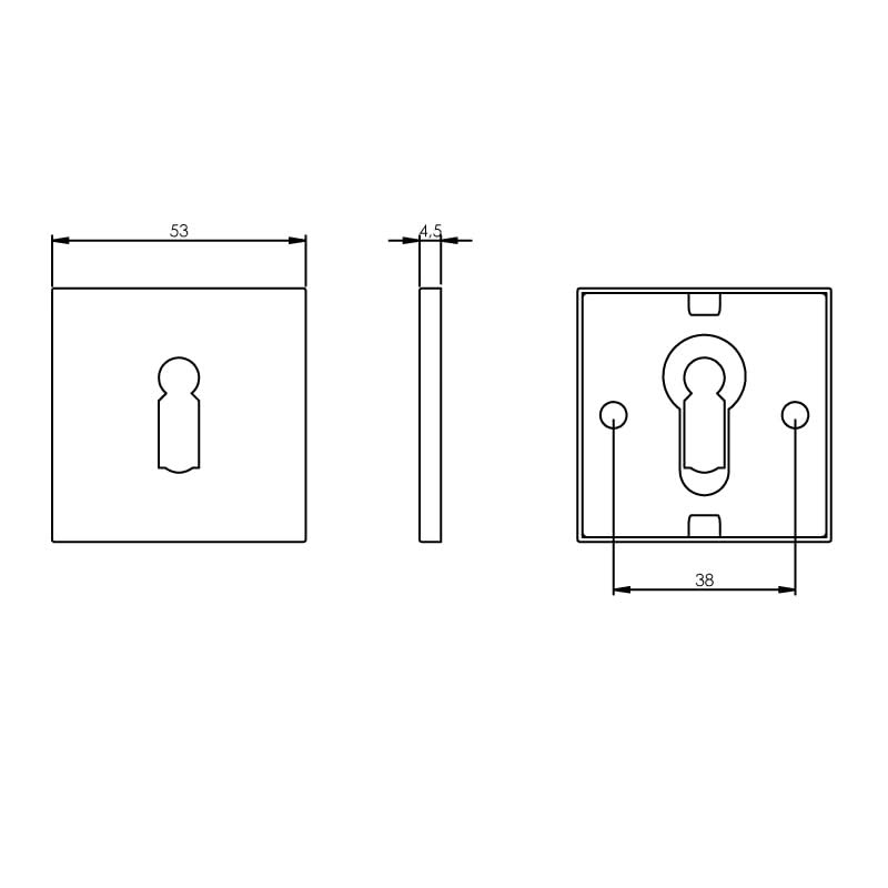 Intersteel rozet sleutelgat vierkant plat RVS geborsteld – detail