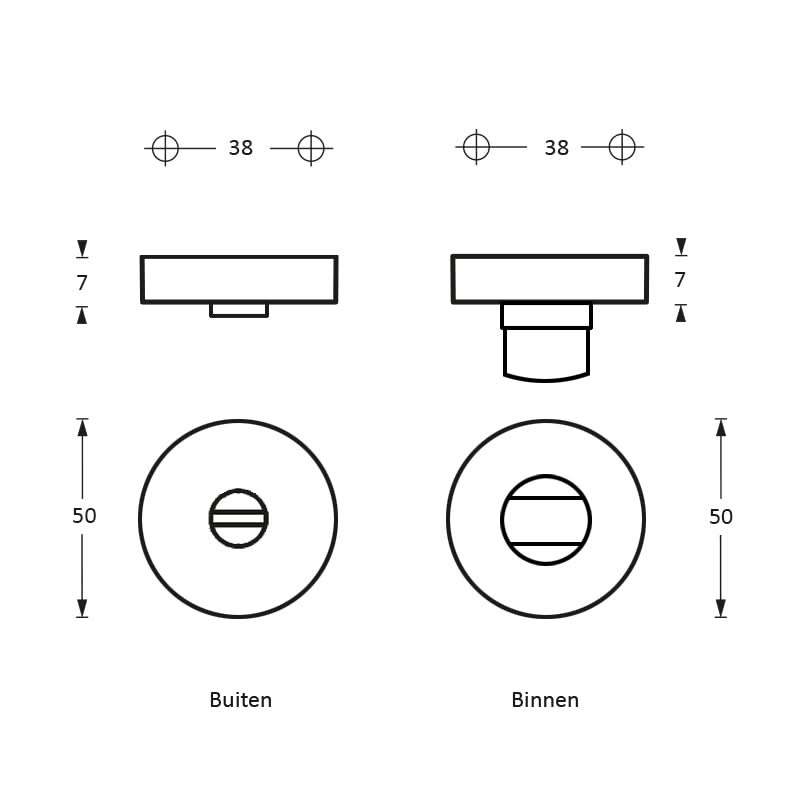 Intersteel toilet-/badkamersluiting rond antraciet titaan PVD – detail