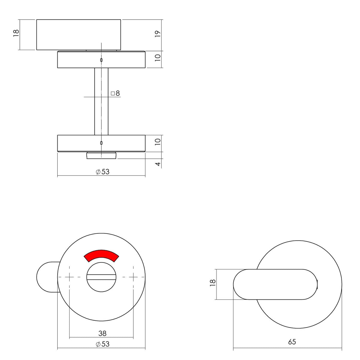 Intersteel rozet toilet-/badkamersluiting met comfortknop mat zwart – detail