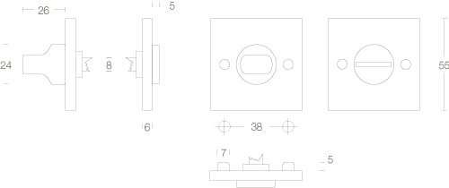 Intersteel toilet-/badkamersluiting vierkant groot chroom mat – detail
