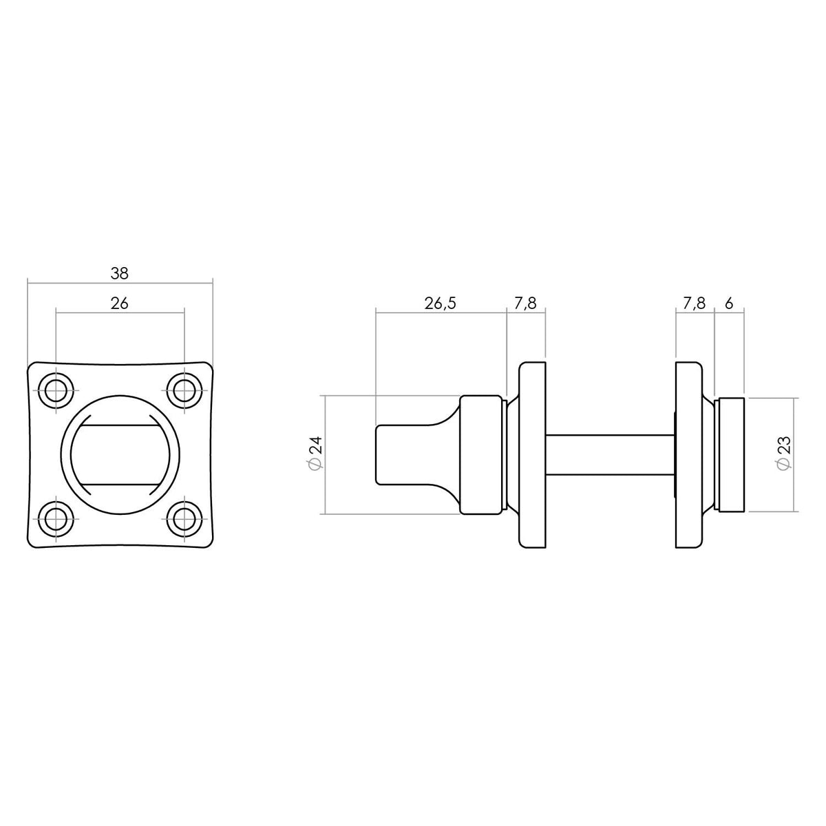 Intersteel rozet vierkant met WC-/badkamersluiting messing getrommeld detail