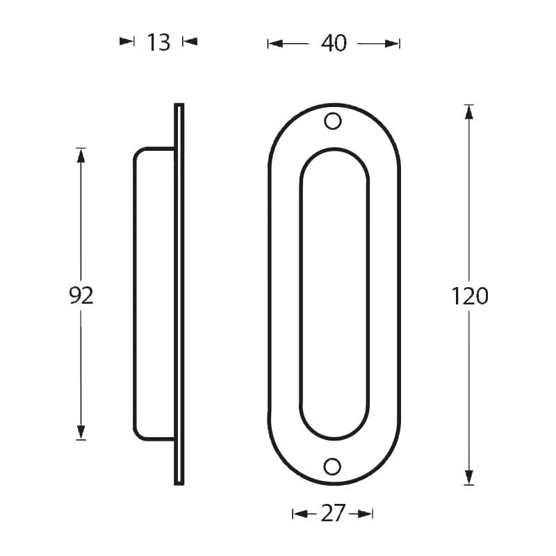 Intersteel schuifdeurkom ovaal 120x40mm met schroefgaten RVS geborsteld detail