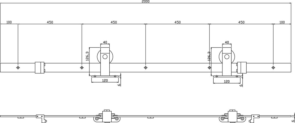 Intersteel schuifdeursysteem Basic Top mat zwart – railsysteem detail