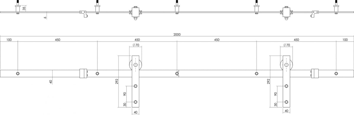 Intersteel schuifdeursysteem Basic RVS geborsteld – railsysteem detail