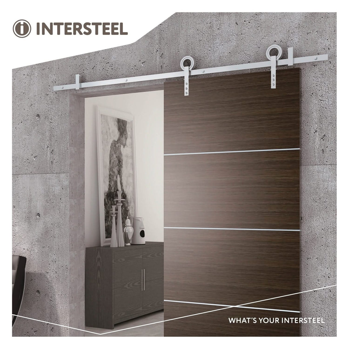 Intersteel schuifdeursysteem Modern RVS geborsteld – hangrol detail