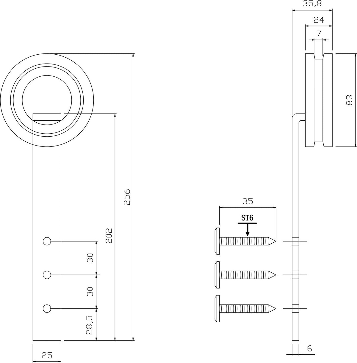 Intersteel hangrol Modern 255 mm RVS geborsteld – detail