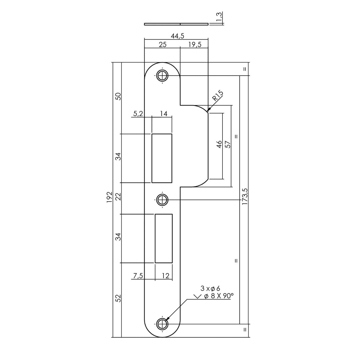 Intersteel sluitplaat PC55mm DIN links RVS detail